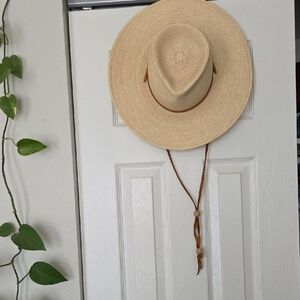 Straw Wide Brim Sun Hat with Chin Tie - Natural